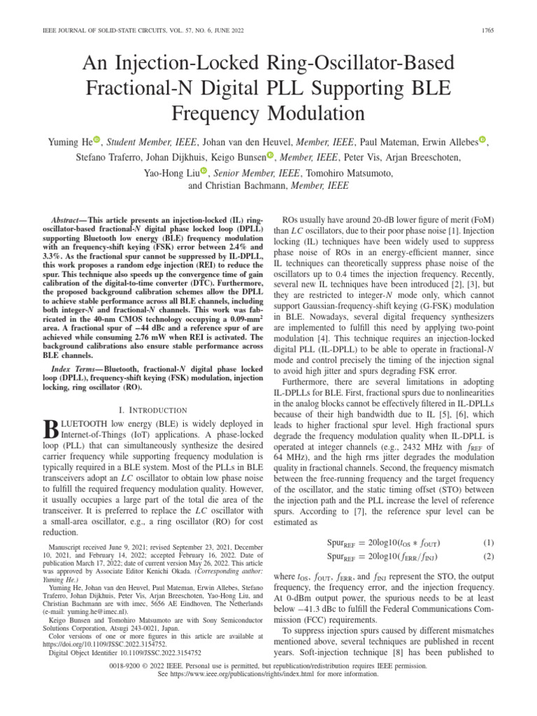 An Injection-Locked Ring-Oscillator-Based Fractional-N Digital PLL ...