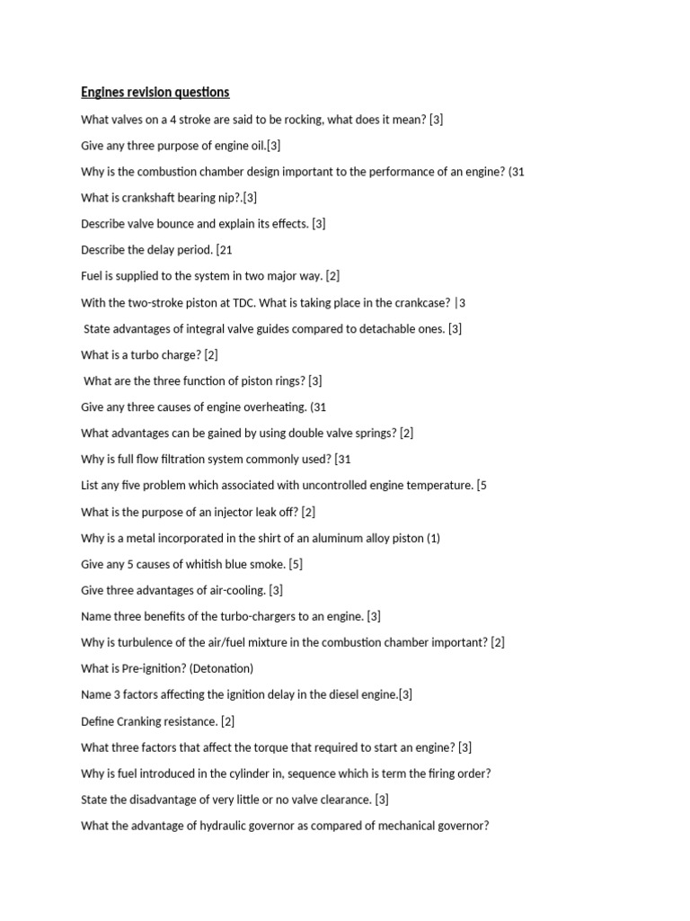 Engine Mechanics Revision Questions | PDF | Diesel Engine | Piston
