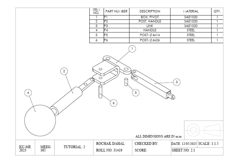 Parts List for Pivot Handle Assembly | PDF