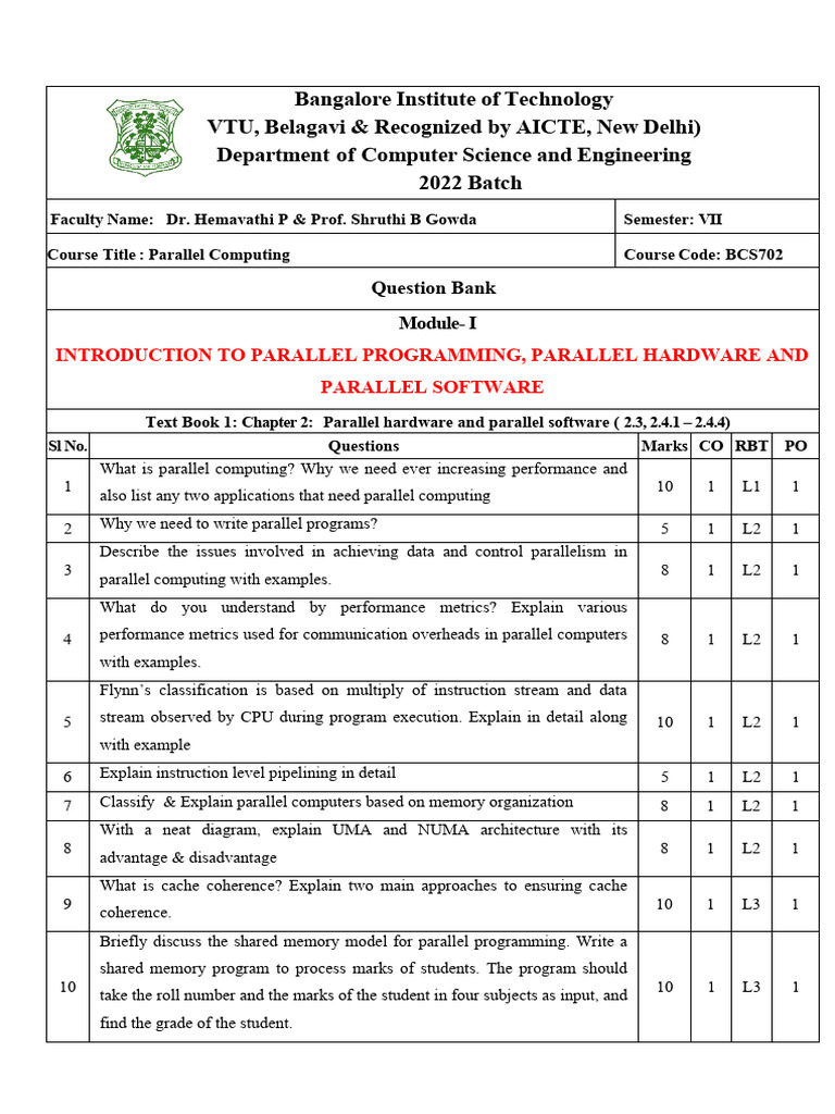 Parallel Computing Question Bank 2022 | PDF | Parallel Computing ...