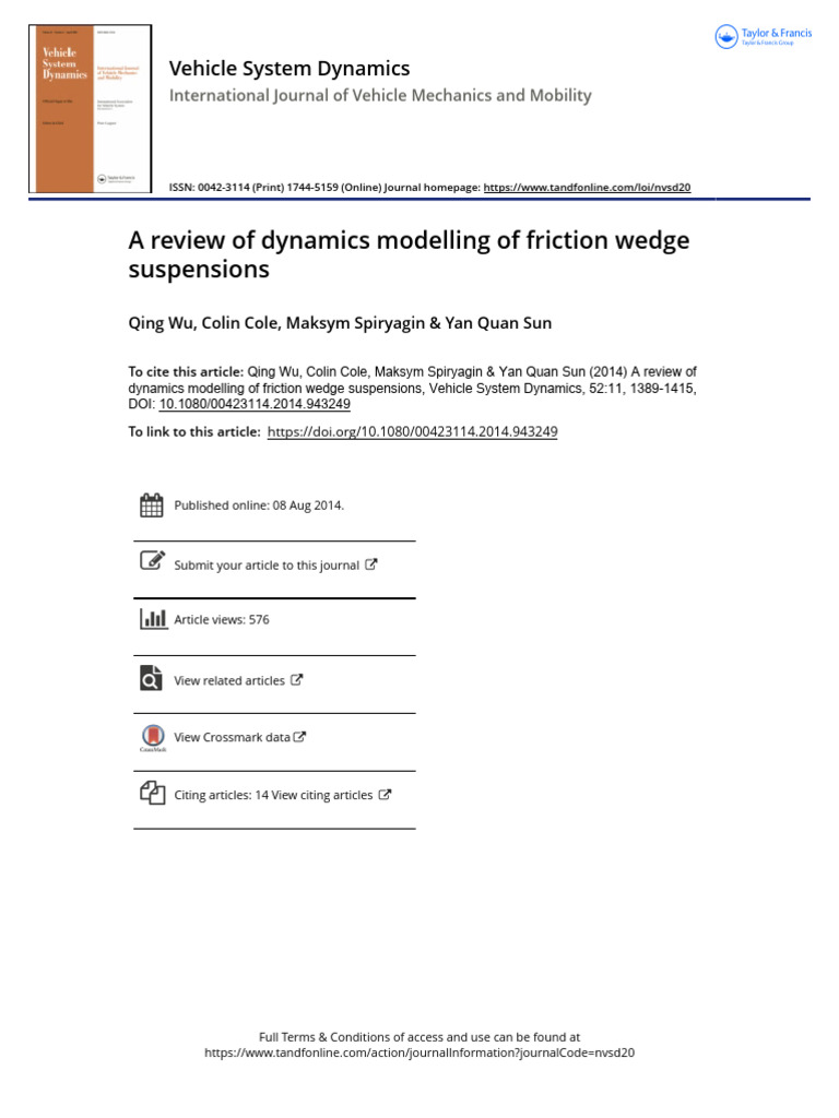 Dynamics Modelling of Friction Wedge Suspensions | PDF | Friction | Force