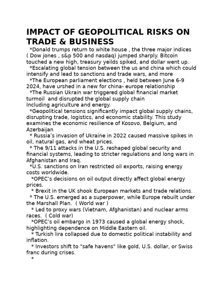 Impact of Geopolitical Risks on Trade & Business | PDF
