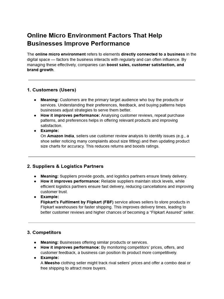 Online Micro Environment Factors for Business Success | PDF | Sales ...