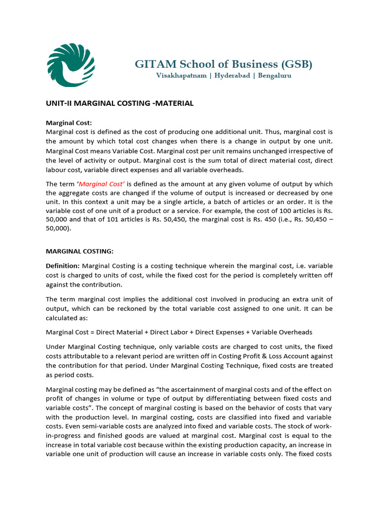 Marginal Costing | PDF | Profit (Economics) | Marginal Cost