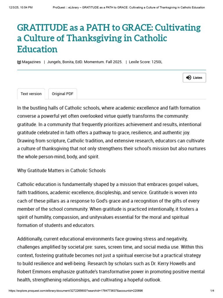 Cultivating Gratitude in Catholic Schools | PDF | Gratitude