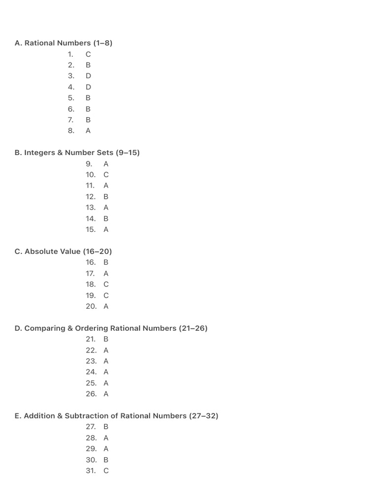 A. Rational Numbers (1-8) | PDF
