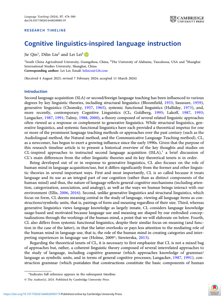Cognitive Linguistics in Language Teaching | PDF | Semantics | Linguistics