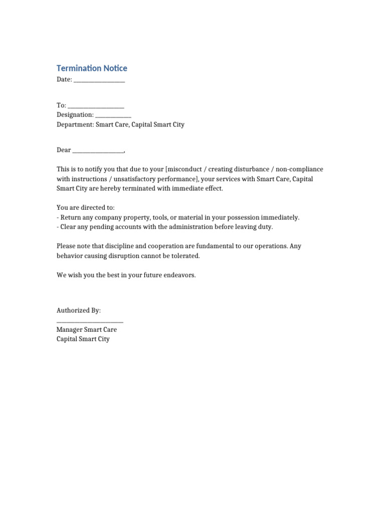 Immediate Termination Notice Template | PDF