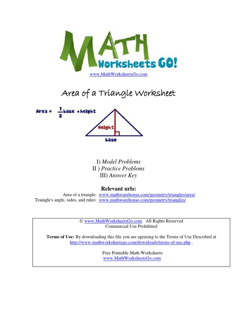 Area of Triangle Worksheet | PDF | Triangle Geometry | Triangle for Area Of A Triangle Free Printable Worksheets