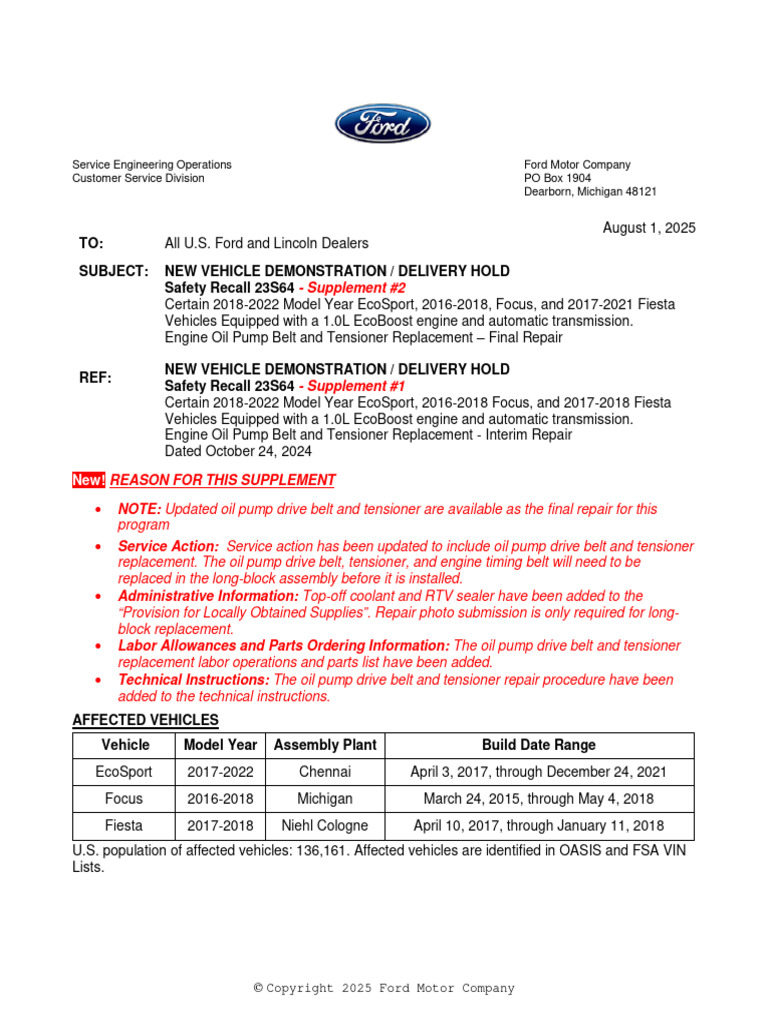 Ford Safety Recall 23S64 Update | PDF | Engines | Turbocharger