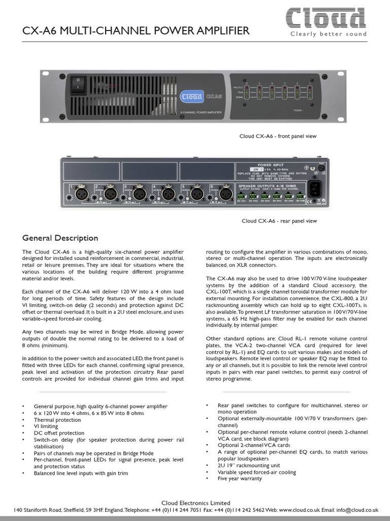Cloud CX-A6 Six-Channel Amplifier | PDF | Amplifier | Loudspeaker