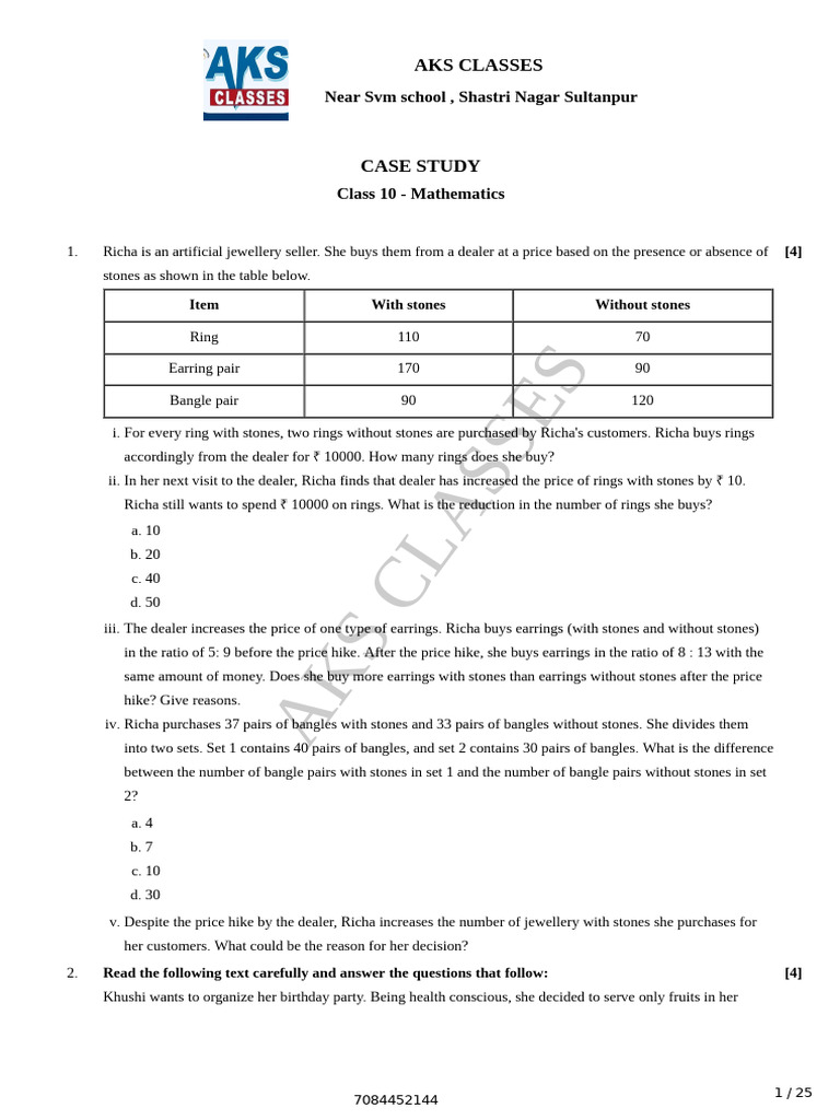 Class 10 Mathematics Case Study Analysis | PDF | Quadratic Equation ...
