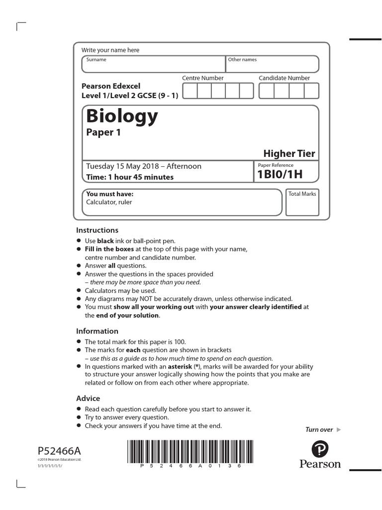 GCSE Biology Paper 1 Higher Tier Exam | PDF | Body Mass Index | Nutrition