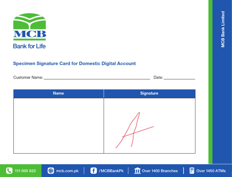 MCB Bank Domestic Digital Account Card | PDF