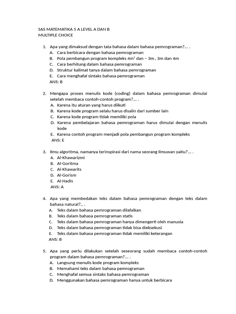 Soal Pilihan Ganda Pemrograman Dasar | PDF