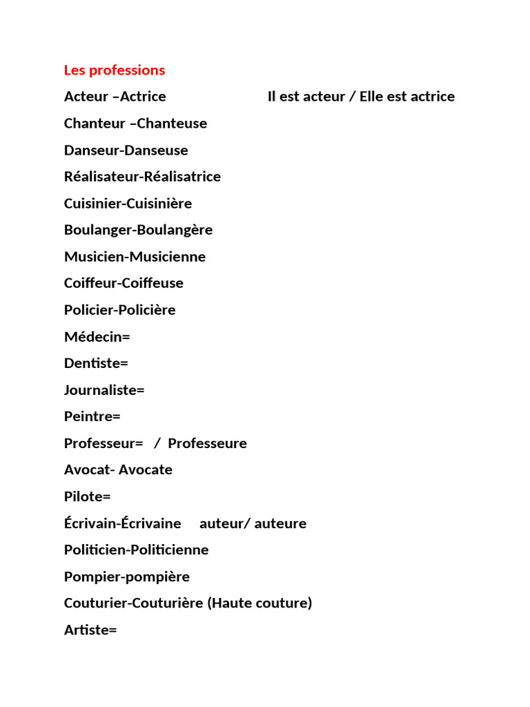 Liste des professions et leurs genres | PDF