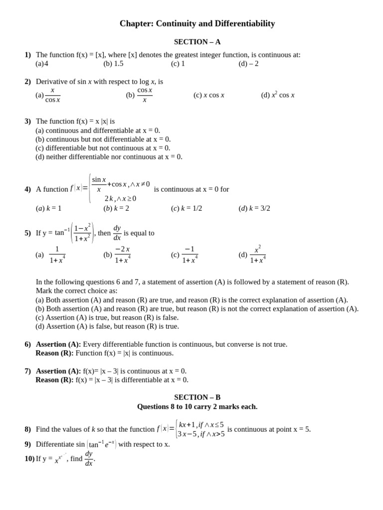 Continuity and Differentiability Concepts | PDF | Function (Mathematics ...