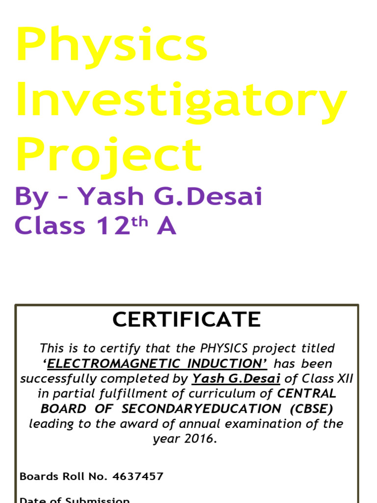Physics Investigatory Project On Emi | PDF | Electromagnetic Induction ...