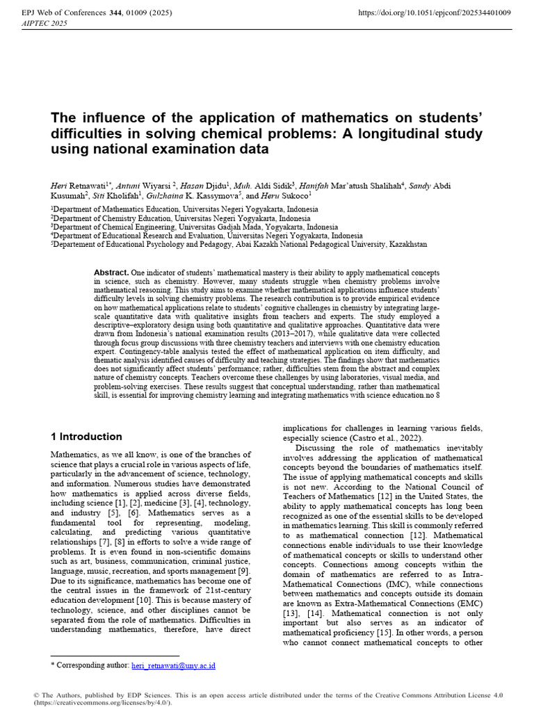 Math's Role in Chemistry Problem Solving | PDF | Mathematics | Concept