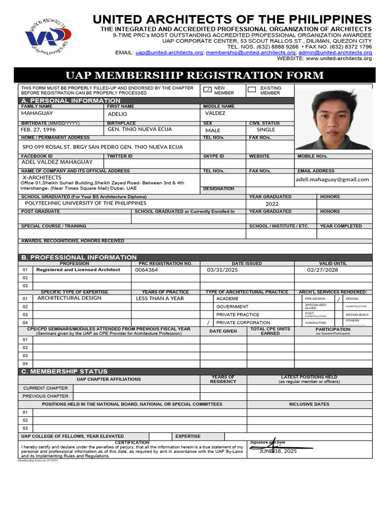 UAP Membership Registration Form | PDF | Mindanao | Manila