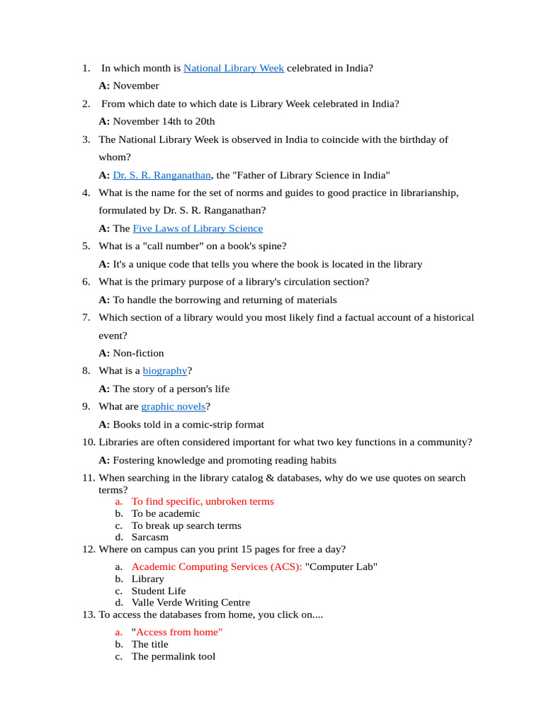 Quiz Questions | PDF | Books | Libraries