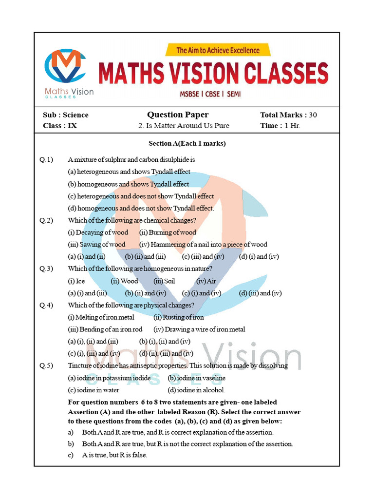 9th CBSE Q.P Science | PDF | Tissue (Biology) | Acceleration
