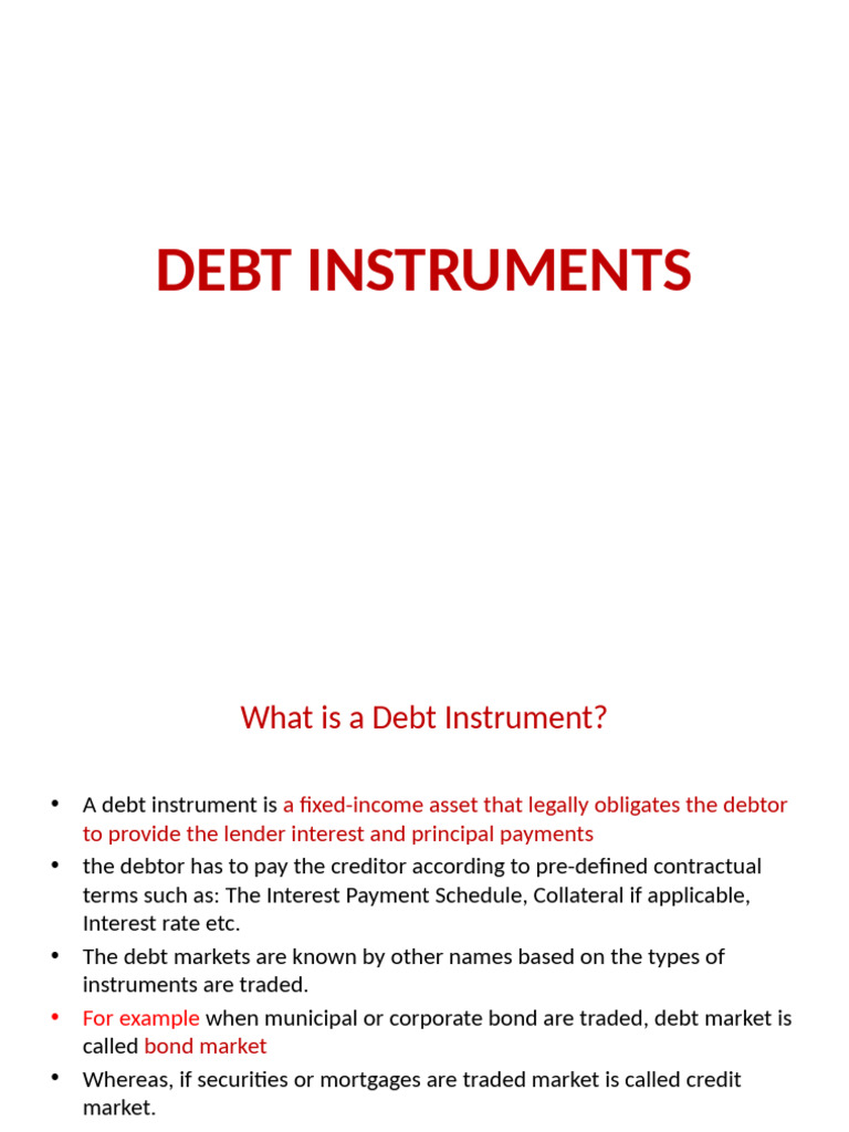 Understanding Debt Instruments and Markets | PDF | Repurchase Agreement ...