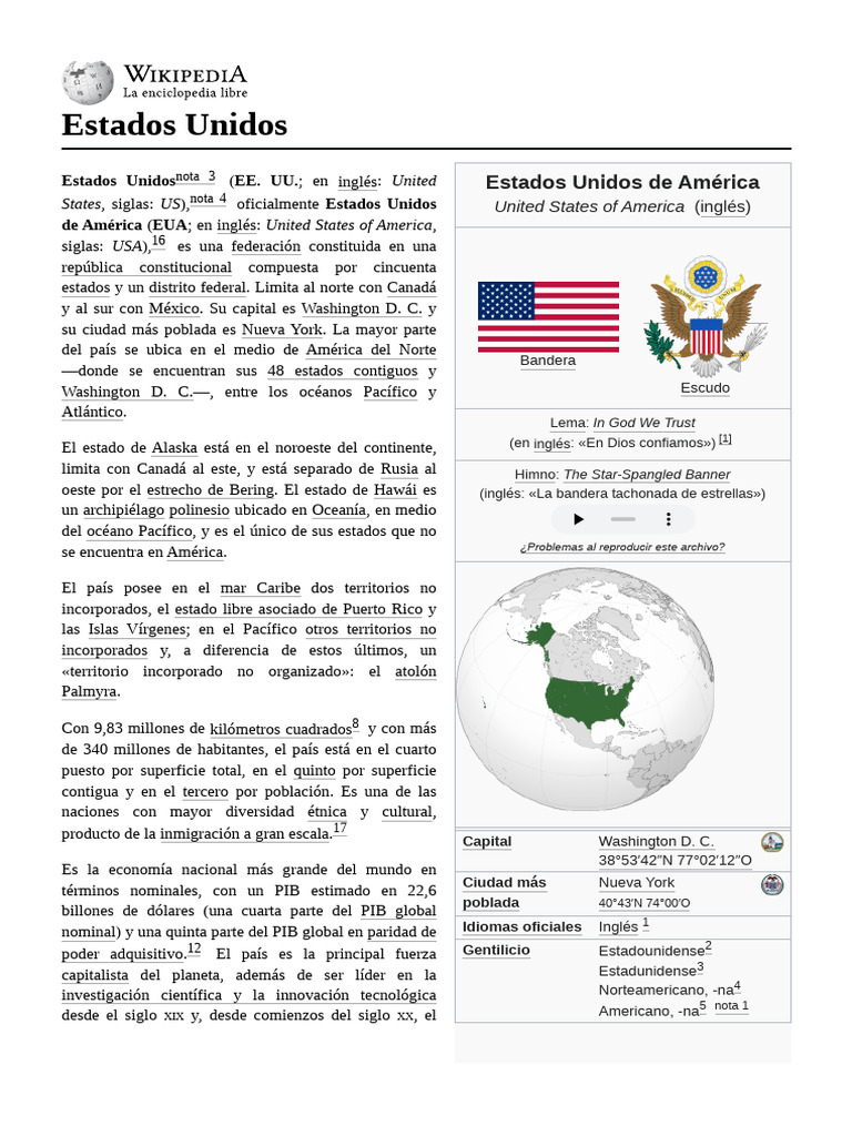 Información sobre Estados Unidos | PDF | Los Estados Unidos ...