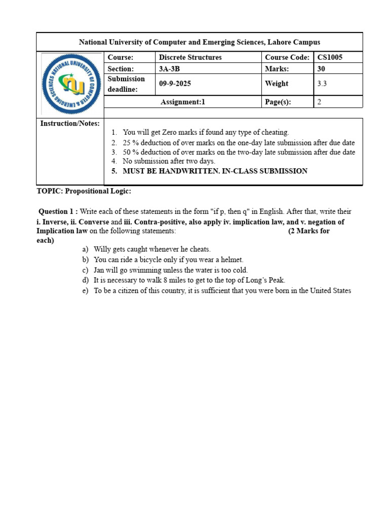 assignment1 3A-3B.docx | PDF | Logic | Metalogic
