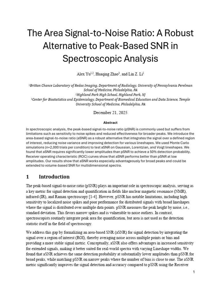 Area-Based SNR in Spectroscopy Analysis | PDF | Signal To Noise Ratio ...
