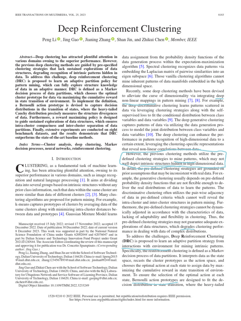 Deep Reinforcement Clustering Method | PDF | Cluster Analysis | Applied ...