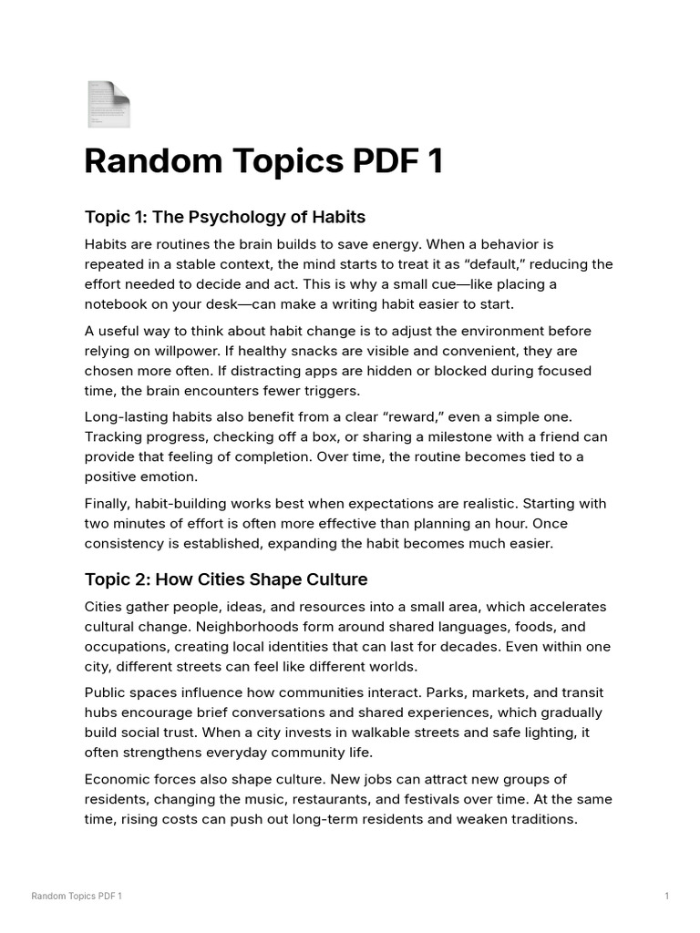 Random Topics PDF 1 | PDF | Habits | Curiosity