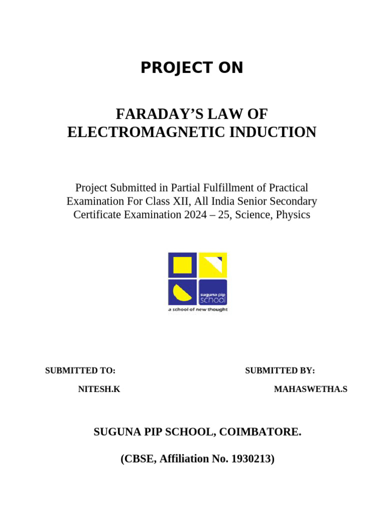 Faraday's Law of Electromagnetic Induction Project | PDF ...