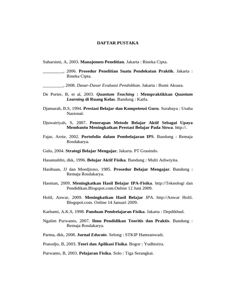 Daftar Pustaka Pendidikan dan Pembelajaran | PDF
