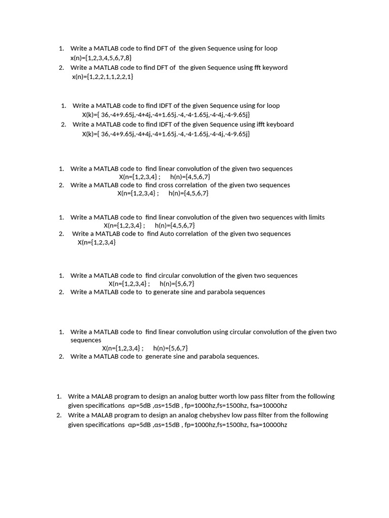 MATLAB Codes for DFT, IDFT, and Filters | PDF | Filter (Signal ...