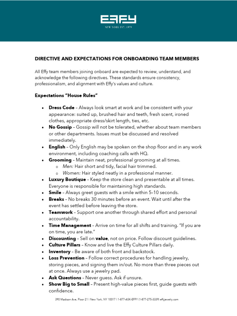 Directive and Expectations for Onboarding Ayush Lnu-1 | PDF