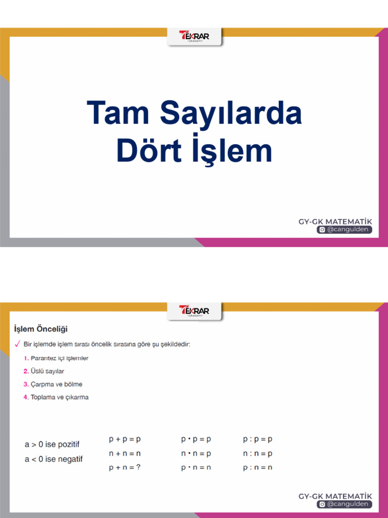 Mat01 Tam Sayılarda Dört İşlem | PDF