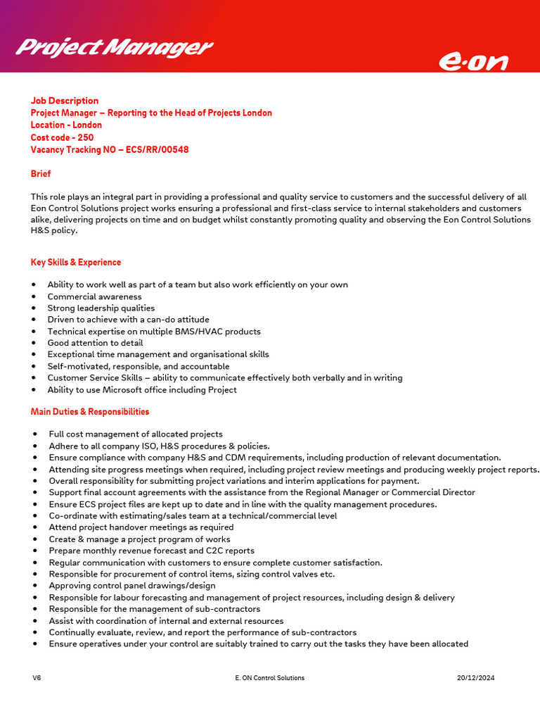 Job Description Project Manager - 250 | PDF | Business
