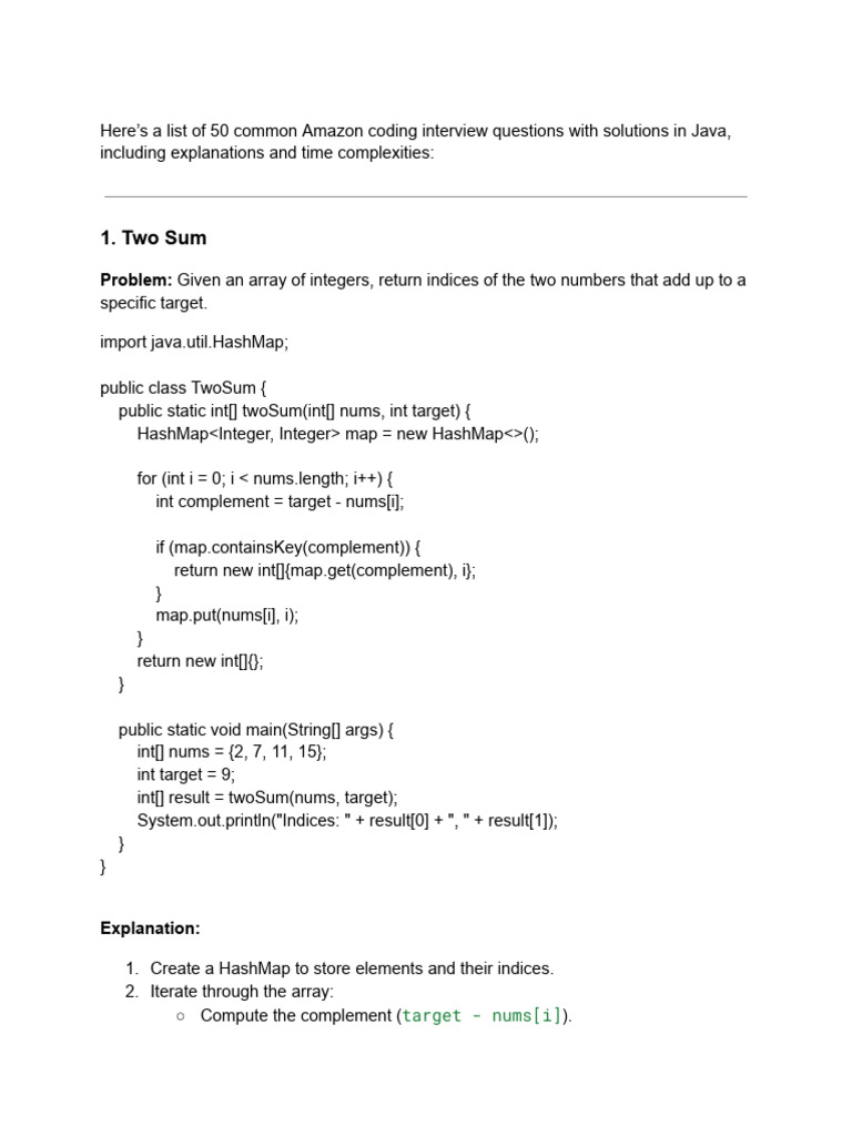 50 Amazon Java Coding Interview Questions | PDF | Integer (Computer ...
