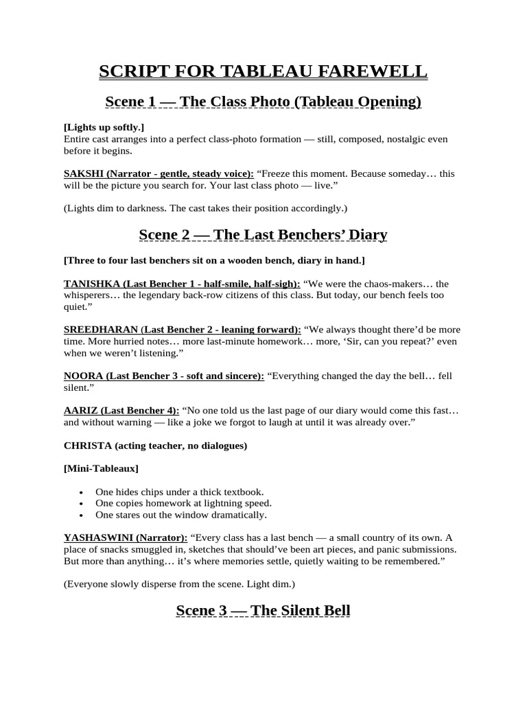 Tableau Farewell Script: Class Memories | PDF
