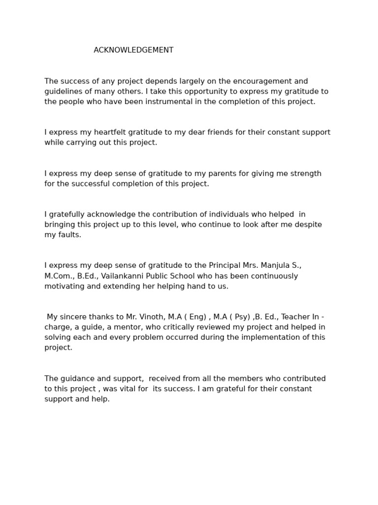 Project Acknowledgement and Gratitude | PDF