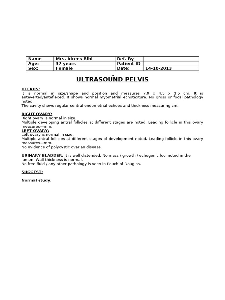 Normal Pelvic Ultrasound Report | PDF