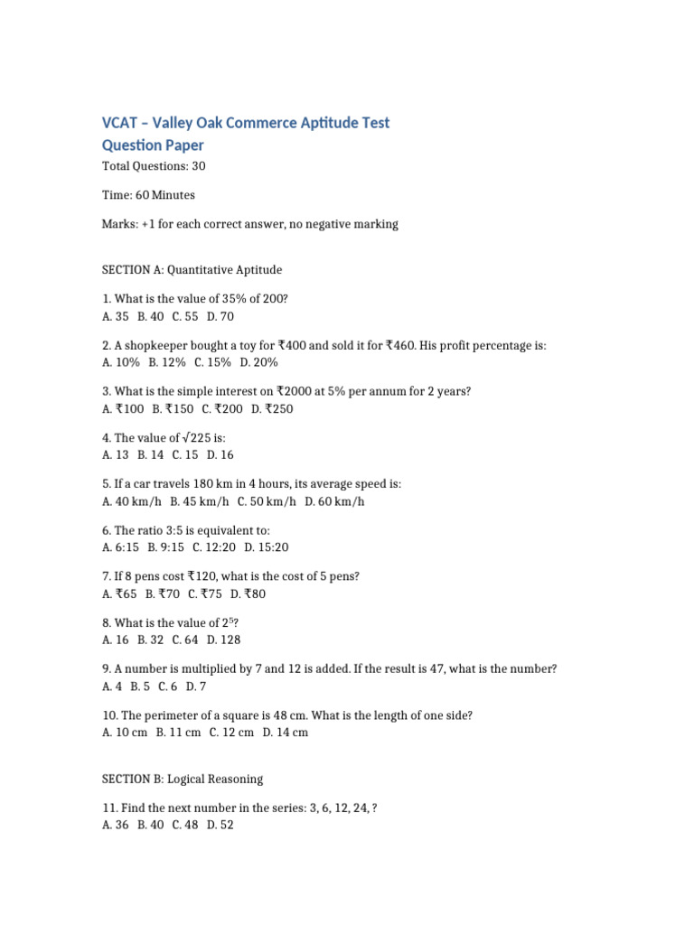 VCAT-1 Question Paper | PDF
