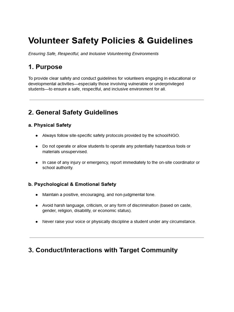 Volunteer Safety Guidelines & Policies | PDF | Safety | Social Psychology
