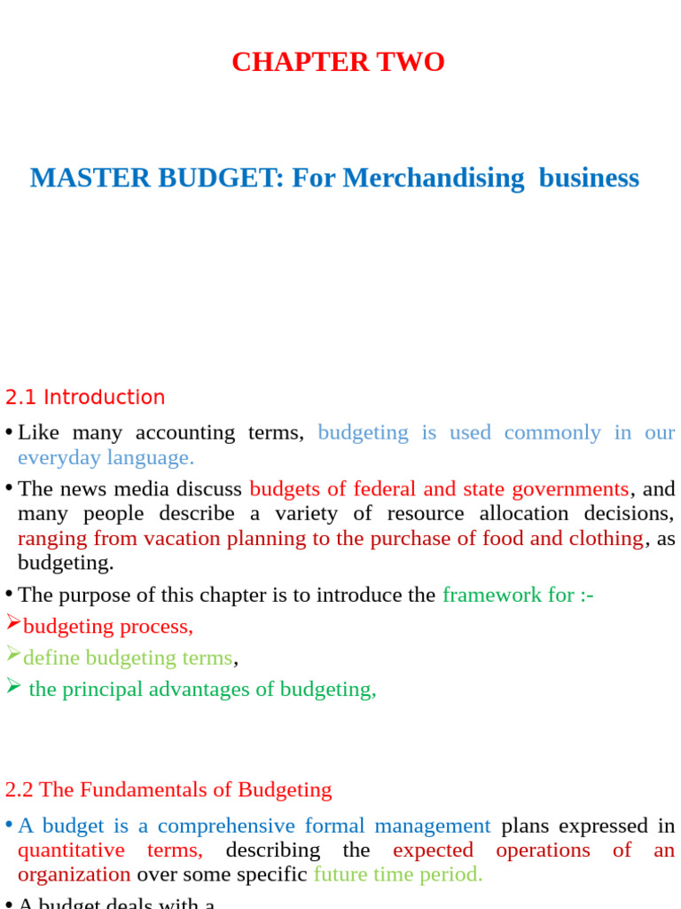 Master Budgeting for Merchandising Businesses | PDF | Budget | Expense