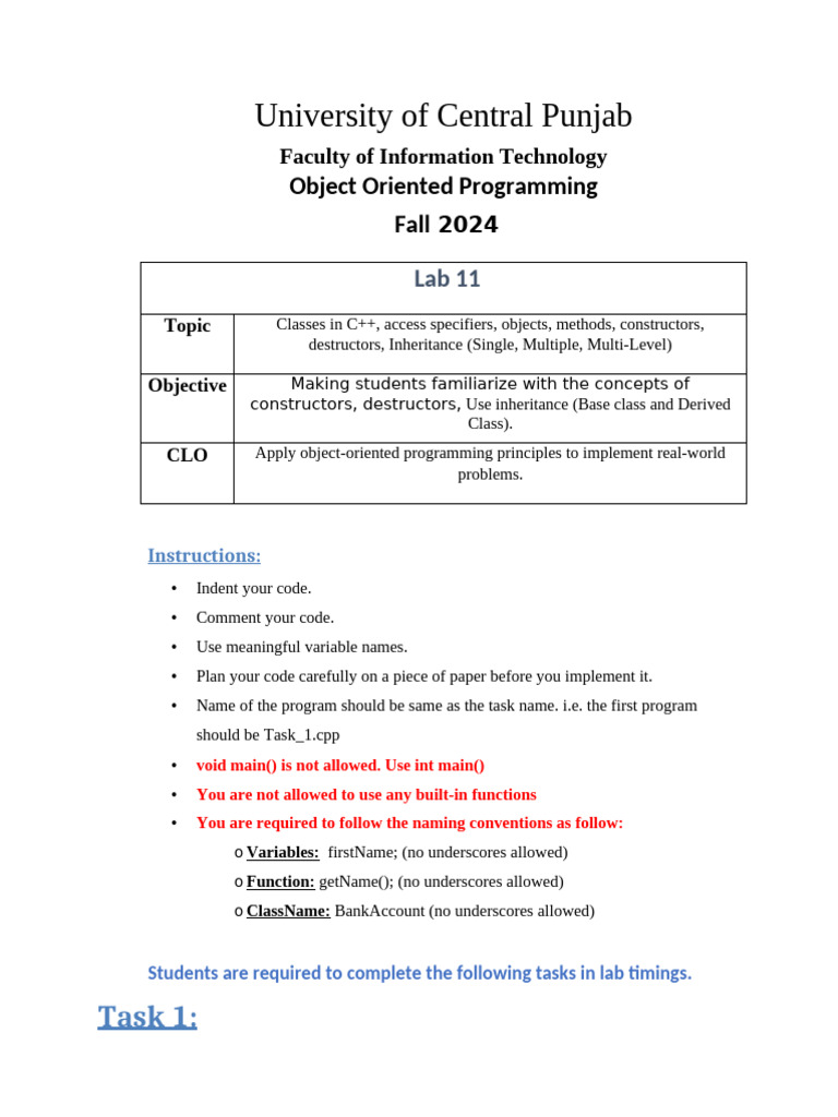 C++ Object-Oriented Programming Lab Guide | PDF | Constructor (Object ...