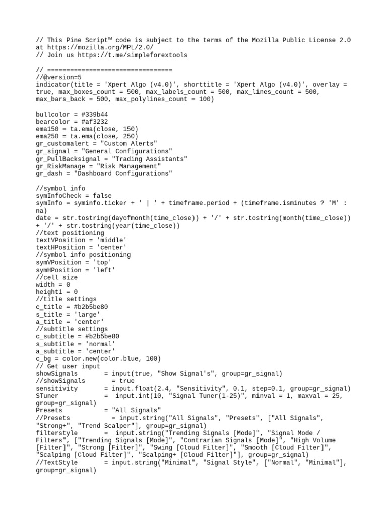 Xpert Algo v4.0 Pine Script Code | PDF | Private Sector | Financial Markets