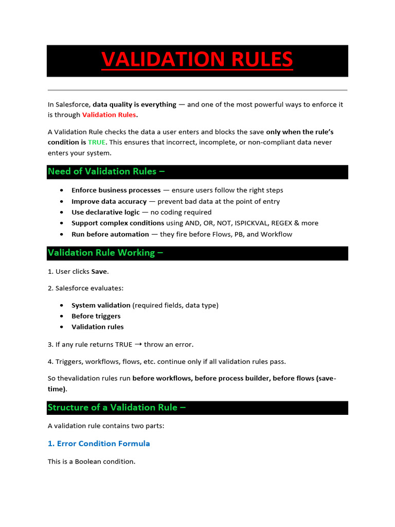 Salesforce Validation Rules Guide | PDF | Data Quality | Computer Science