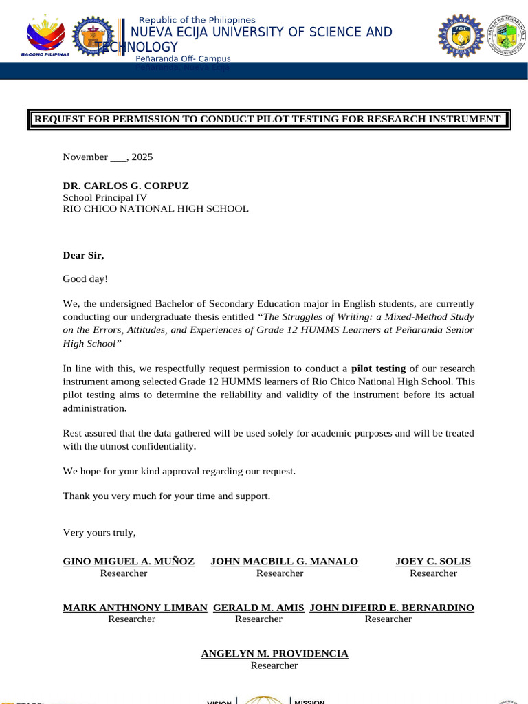 Pilot Testing Request for Research Study | PDF