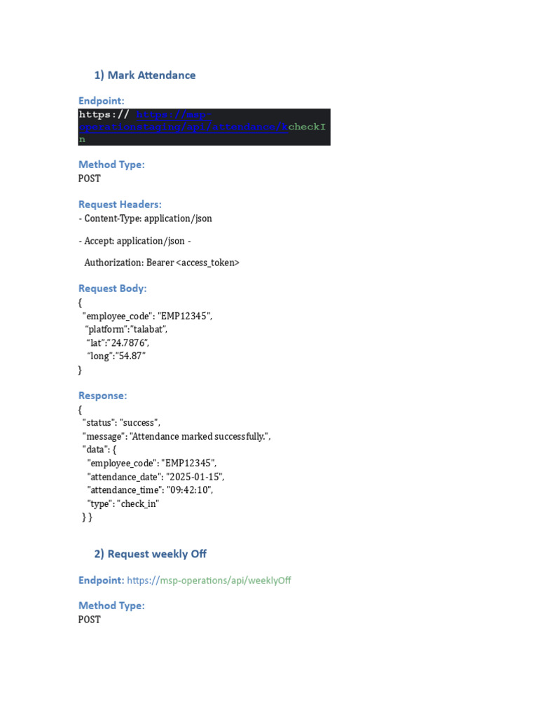 Attendance and Leave API Guide | PDF
